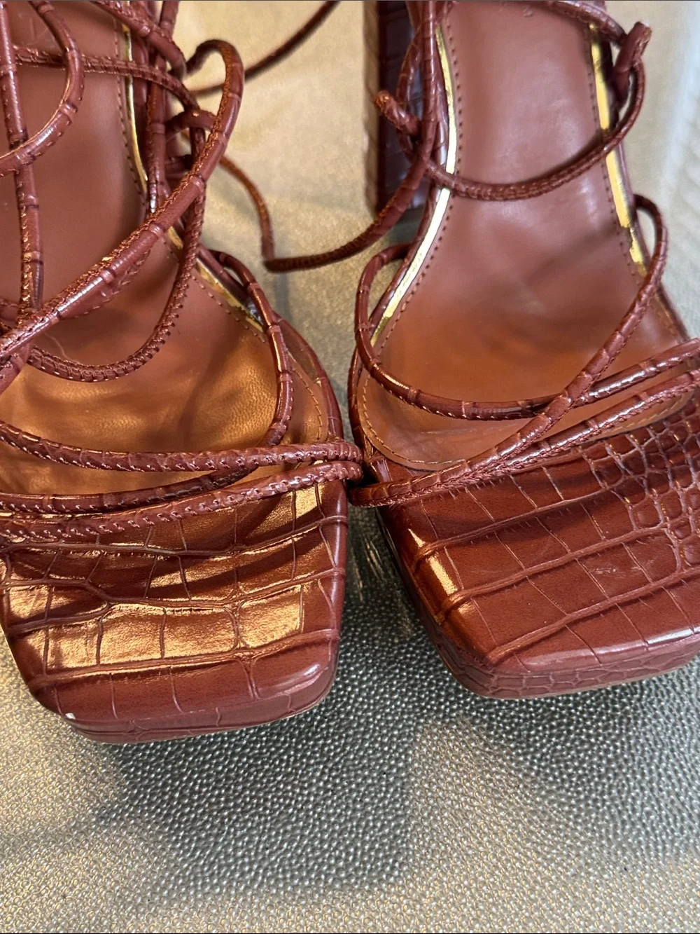 Liliana Burgundy Faux-Croc Platform Strappy Block Heels